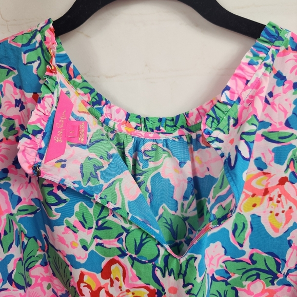 Lilly Pulitzer Preppy Colorful Trista Blouse Top Multi Rose to the Occasion L - Picture 11 of 13
